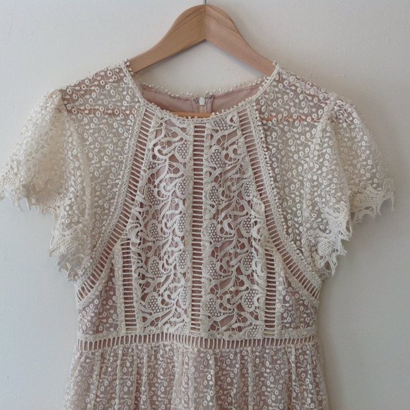 Anthropologie Ranna Gill Larissa Lace Dress Cream Ivory Short Sleeve, Sz Small - Picture 7 of 12
